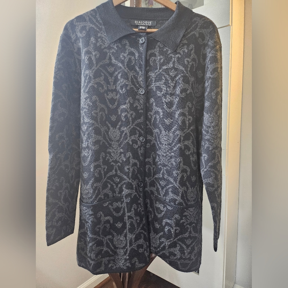 Dialogue, Merino Wool Blend Button Front Long Car… - image 1